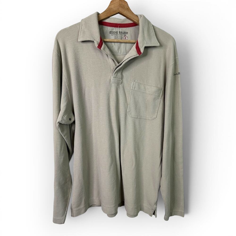 Eddie Bauer Outdoor Outfitter Men size Large Long Sleeve Cotton Polo Shirt